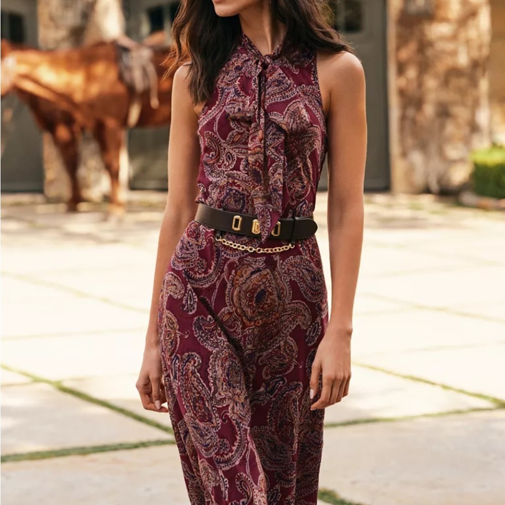 Ralph Lauren Paisley Georgette Tie-Neck Dress